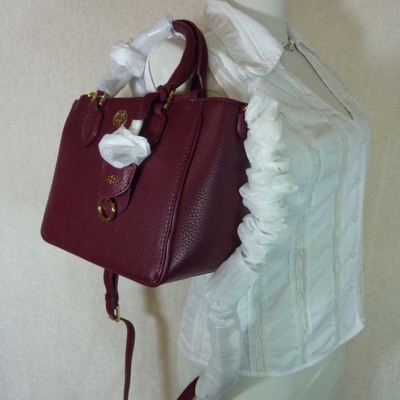 NEW Tory Burch Robinson Wine Red Pebbled Leather Mini Square Tote/Crossbody Bag - Picture 16 of 16